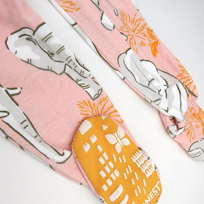 HonestBaby Non-Slip Footed Pajamas One-Piece Sleeper Zip-Front Pjs 100% Organic Cotton for Baby Girls