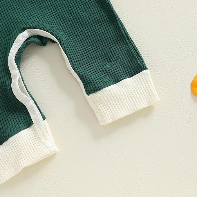 fhutpw Newborn Baby Boy Clothes Ribbed Knit Bodysuit 3 6 Months Infant Fall Long Sleeve Splicing Color Romper Jumpsuit & Hat