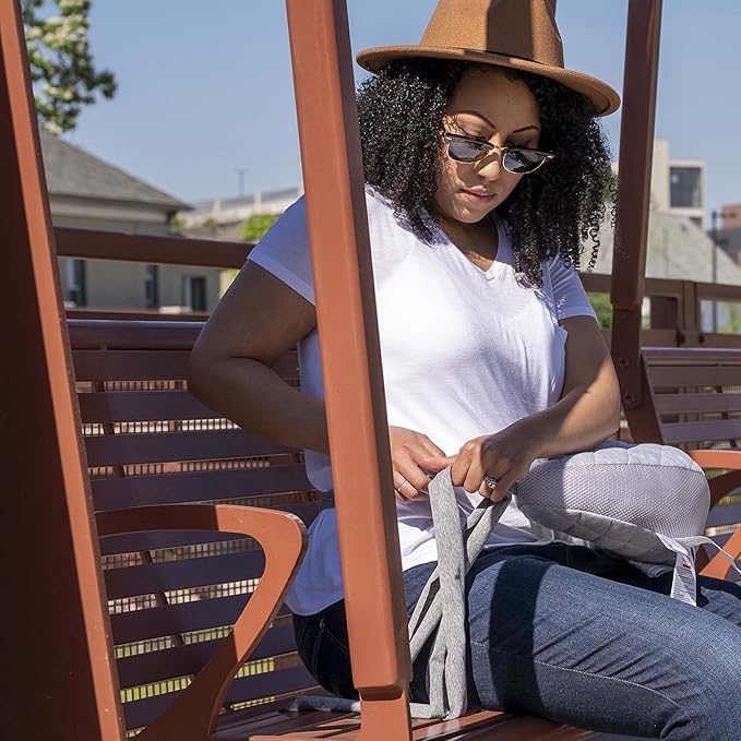 Boppy Anywhere Travel Nursing Pillow, Soft Gray, Plus Sized to Petite with Stretch Belt, Portable Nursing Pillow, Breastfeeding and Bottle-Feeding Support, Machine Washable