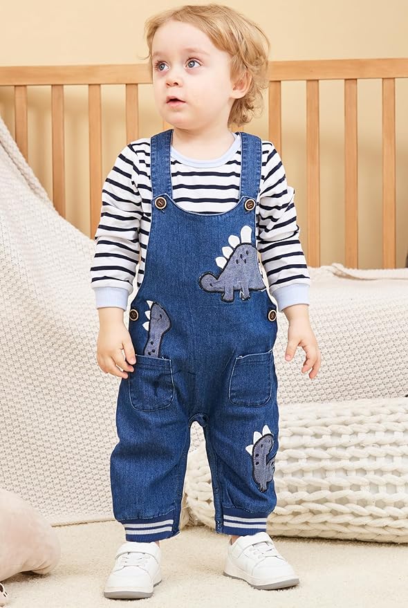 Cute Baby Boy Clothes Suit Toddler Boys' Striped long Sleeve T-Shirt+Denim Overalls Jumpsuit Pants Outfits Sets