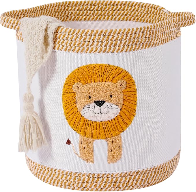 Baby Blanket Baskets Laundry Hamper Cute Lion Nursery Toy Storage Basket, Woven Cotton Rope Nursery Organization Bins For Girls Boys Kids Baby Shower Gifts Baskets