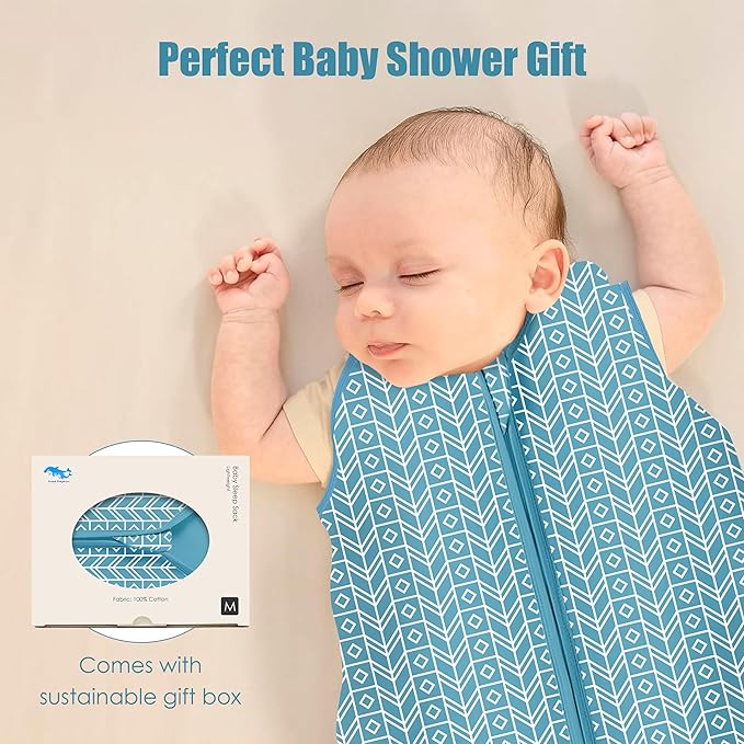 SWEET DOLPHIN Baby Sleep Sack 6-12 Months - 100% Cotton 2-Way Zipper TOG 0.5 Infant Wearable Blanket, Newborn Essentials Toddler 3 Pack Sleeping Sacks - Peacock Blue