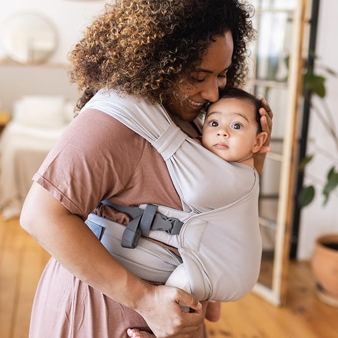 Boba Bliss Pre-Wrapped Baby Carrier with Buckle - Newborn to 7-35 lbs Light, Breathable & Easy to Adjust Hybrid Infant Sling & Toddler Carrier - Certified Hip-Healthy for 0-18 Months - Gray