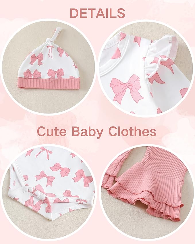 Renotemy Preemie Newborn Baby Girl Clothes Infant Romper Fall Winter Outfits Gifts for Girls Cute Bell Bottoms Pant Sets