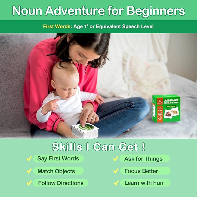 50 First Words Flash Cards for Baby with Fun Videos| Extra Thick Picture Cards for Speech Therapy Noun Cards for Kids Speech Delays| Aba Therapy, Autism Learning Materials ESL Teaching