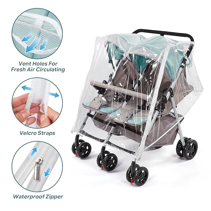 Double Stroller Rain Cover, Waterproof Weather Shield for Side by Side Baby Double Stroller, Twins Stroller Cover for Rain/Wind/Snow/Cold/Dust, Baby Outdoor Accessories