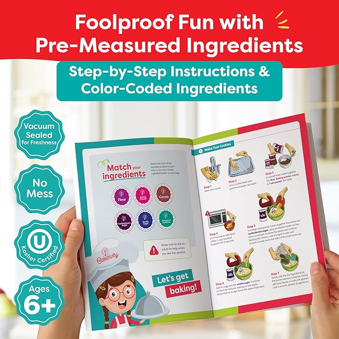 Baketivity Classic Ice Cream Sandwiches Kids Baking Kit - Cooking Kit for Kids with Premeasured Ingredients STEM Recipe Book and Lessons - Great Gift for Girls and Boys Ages 6-12