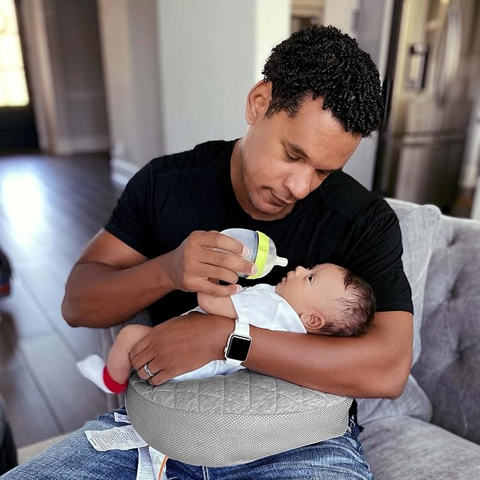 Boppy Anywhere Travel Nursing Pillow, Soft Gray, Plus Sized to Petite with Stretch Belt, Portable Nursing Pillow, Breastfeeding and Bottle-Feeding Support, Machine Washable