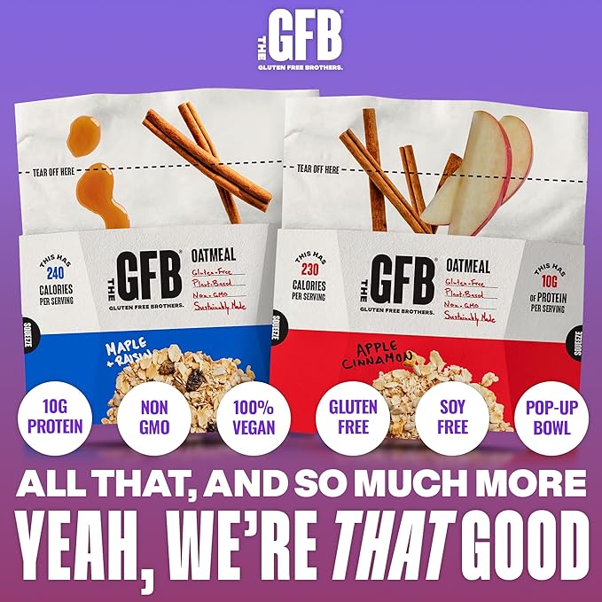 The GFB Variety Pack of Protein Oatmeal Cups - Unique Pop-Up Bowl - Gluten Free, Plant Based, Non GMO, Sustainably Made - Ridiculously Tasty, Healthy, Vegan Protein Instant Oatmeal, 2 oz (6 Count)