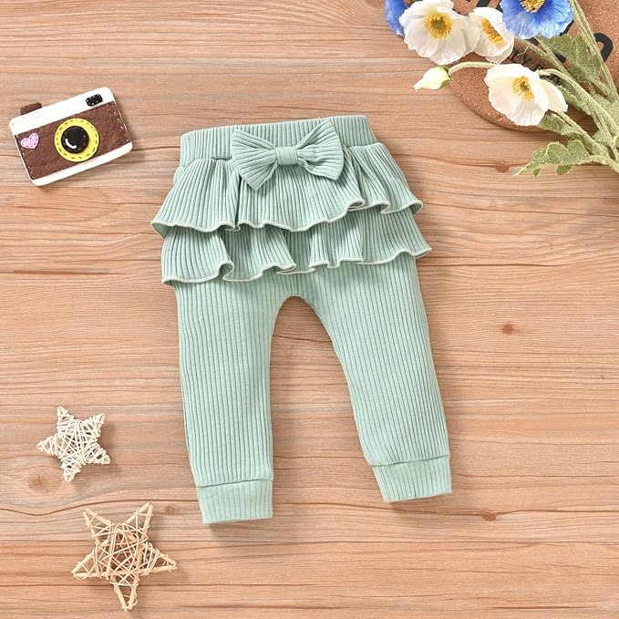 Aalizzwell Preemie Newborn Infant Baby Girls Clothes Ribbed Bodysuit Pants Set Fall Winter Outfits