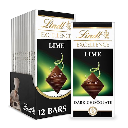 Lindt EXCELLENCE Lime Dark Chocolate Candy Bar, 12 Pack, 3.5 oz. Bar