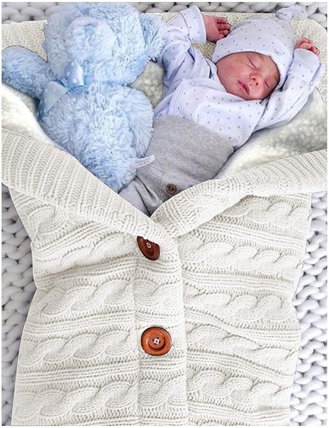 XMWEALTHY Unisex Infant Swaddle Blankets Soft Thick Fleece Knit Baby Girls Boys Stroller Wraps (White)