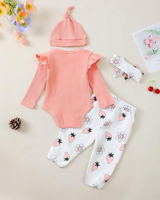 Renotemy Newborn Baby Girl Clothes Outfits Infant Romper Ruffle Floral Pants Cute Toddler Baby Girl Clothes Set