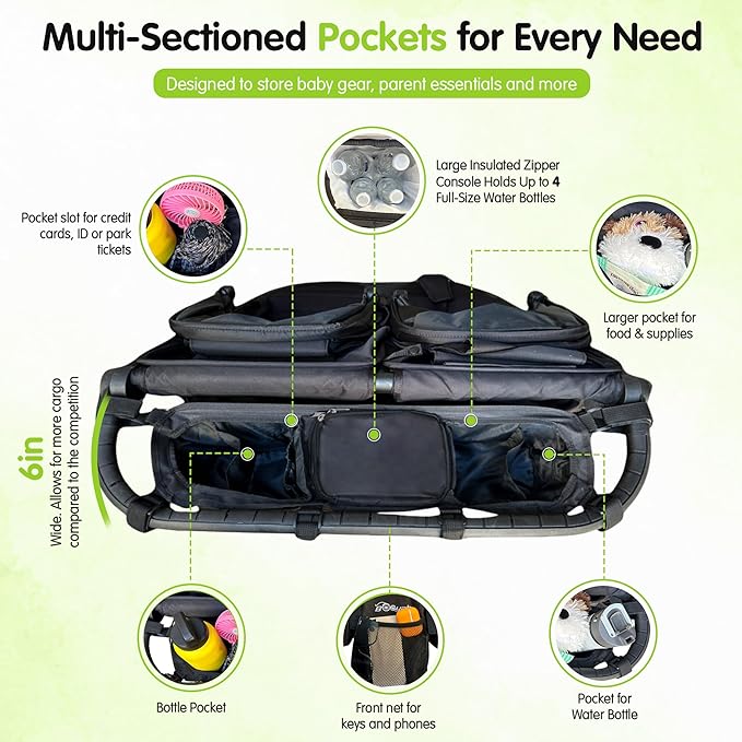 Double Stroller Organizer for Bob Duallie and Baby Jogger City Mini GT