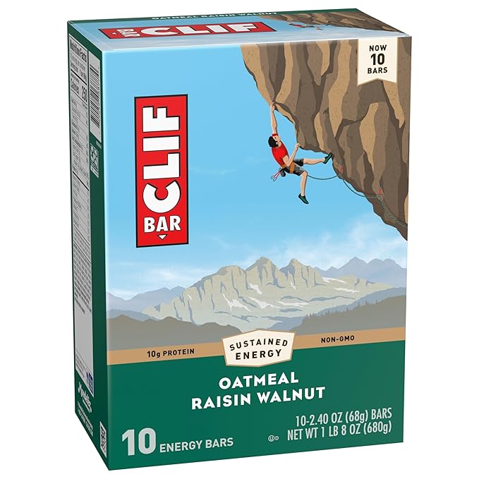 CLIF BAR - Oatmeal Raisin Walnut - Made with Organic Oats - Energy Bars - Non-GMO - Plant Based Protein Bars (10 Pack)