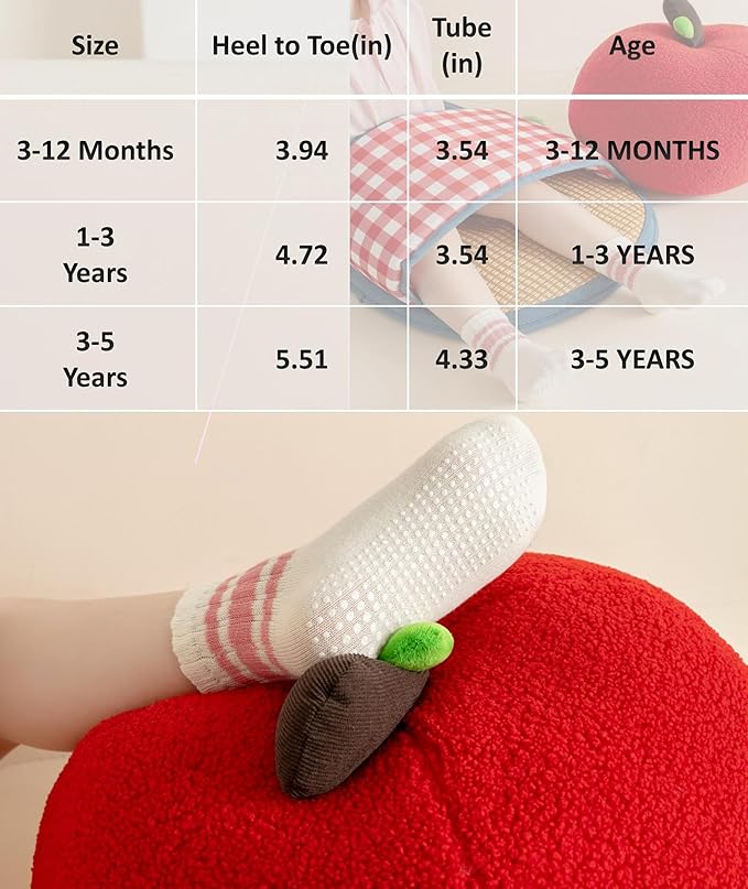 Toddler Grip Socks with Non-Slip, Unisex Baby Retro Stripe Seamless Crew Ankle Cotton Socks for Girls Boys 6 Pairs