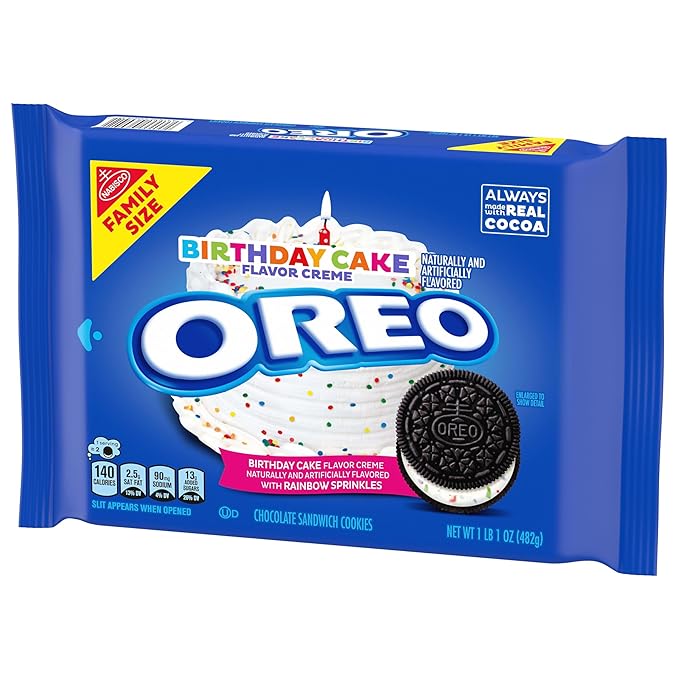 OREO Birthday Cake Creme Chocolate Sandwich Cookies, Family Size, 12 - 17 oz Packs