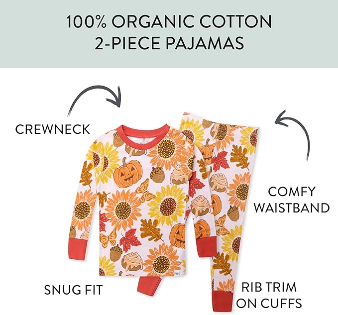 HonestBaby unisex-baby Celebration 2-piece Pajamas Sleepwear Pjs 100% Organic Cotton for Baby, Toddler, Kids