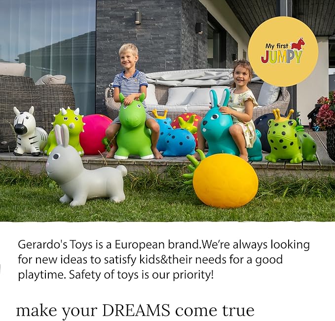 GERARDO'S Jumpy Toddler Bouncer - Animal Bouncy Bunny for Kids - Ride On Bouncy Animals for Toddlers 1-3 - Inflatable Hopper Toys for 1 + Year Old Girl or Boy - Indoor and Outdoor Birthday Gifts