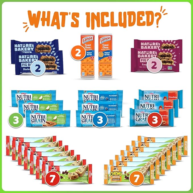 Granola Bars Bulk Variety Pack - Healthy Granola Bars Variety Snack Box for Office Snacks & Healthy Breakfast Bars - Snacks Variety Pack for Adults and Kids (60 Count)