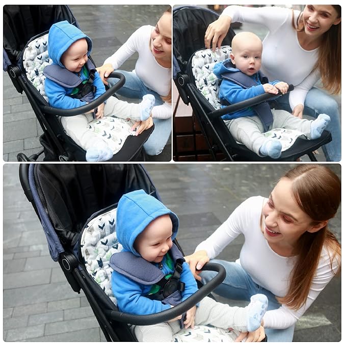 Baby Stroller Cushion,Infant Car Seat Insert-Reversible Universal Breathable and Soft Newborn Stroller Mat, 100% Cotton Cover Toddler Seat Pad Liner-34x78cm,1 Pack（White + Brown Stars）