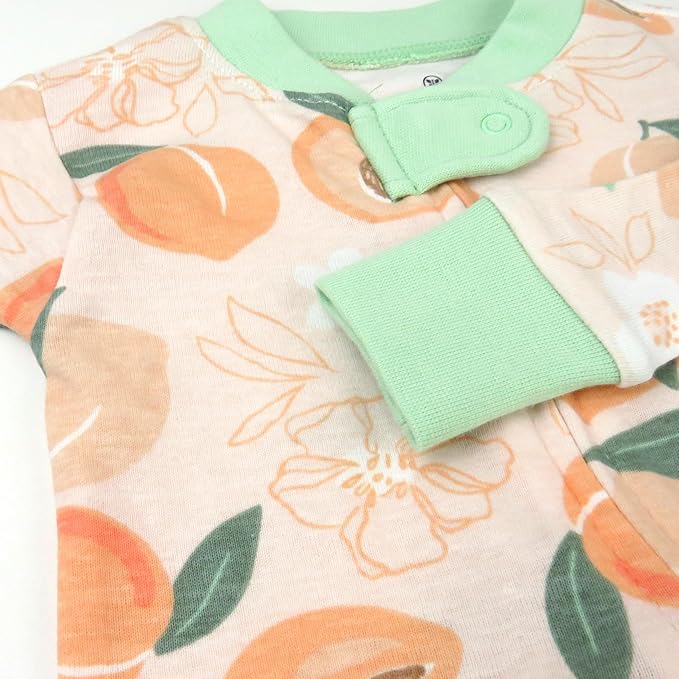 HonestBaby Non-Slip Footed Pajamas One-Piece Sleeper Zip-Front Pjs 100% Organic Cotton for Baby Girls