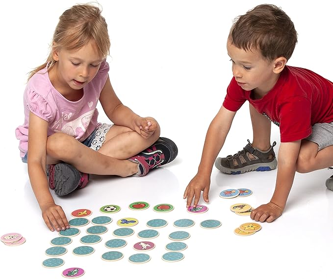 Cottify 2-Pack Wooden Memory Matching Game for Toddlers for Toddlers 3-5 Years, Durable, Toddler Memory Game for Kids 3 and up, Toddler Matching Toy, First Words and Animals, 72 Cards
