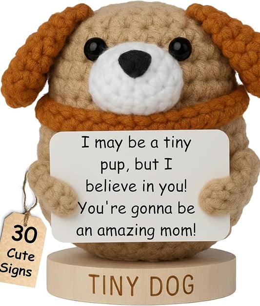 New Mom Gifts for Women - Handmade Positive Dog Crochet With 30 Cute Affirmation Cards for New Mothers - Funny Postpartum Present for Friends, Coworker, Dog Mom - Positive Crochet Animal