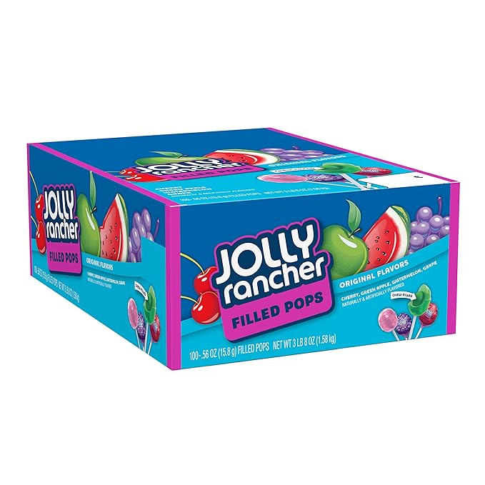JOLLY RANCHER Filled Pops Assorted Fruit Flavored Candy Box, Halloween Candy, 56 oz (100 Pieces)