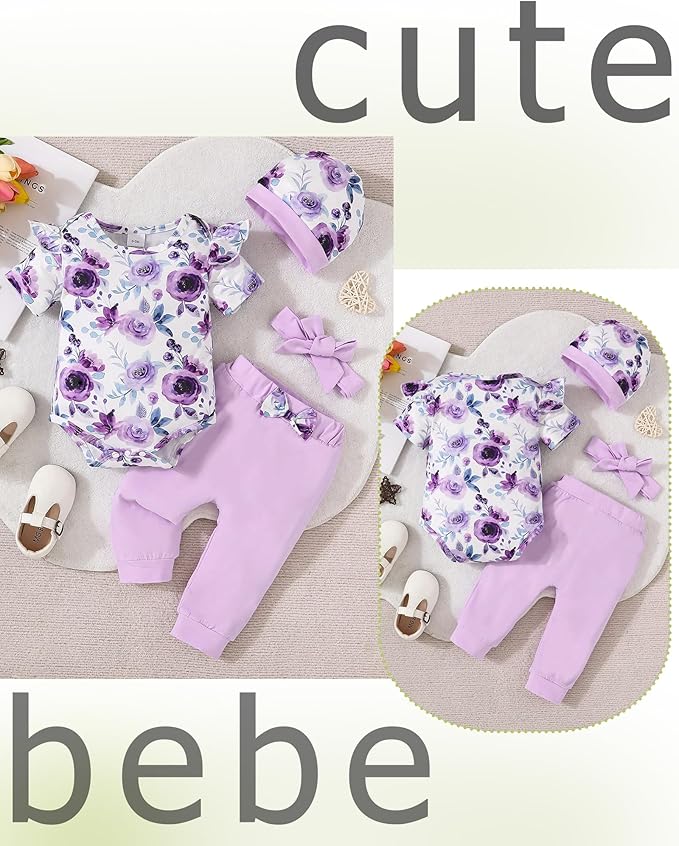 Baby Girl Clothes Newborn Infant Outfits Cute Summer Clothes Spring Romper Set+Hat+Headband