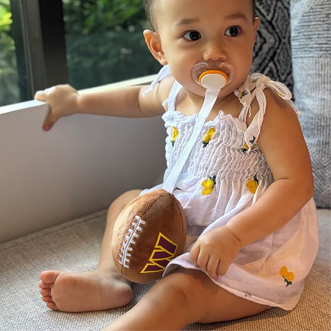 Las Vegas Raiders Plush Football Pacifier Holder with Newborn Paci by Smilo - Officially Licensed NFL Soother Holder - Soft Plush Toy and Binky - Fits Any Pacifier - NFL Baby Essential