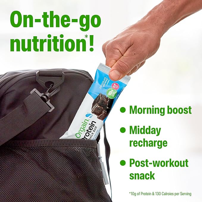 Orgain Organic Vegan Protein Bars, Chocolate Brownie - 10g Plant Based Protein, Low Calorie Healthy Snacks, No Lactose or Soy Ingredients, Gluten Free, Non-GMO - 1.41 Oz (Pack of 12)