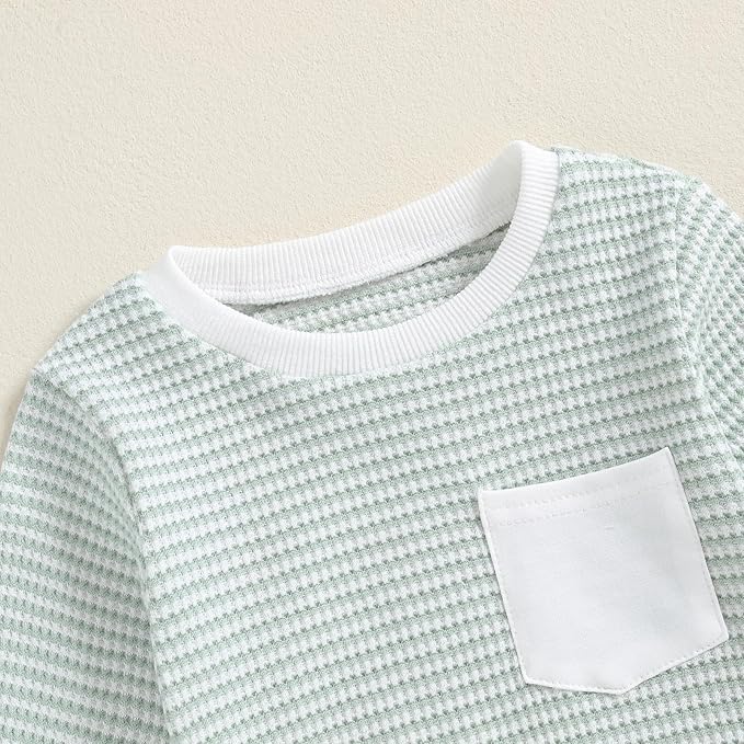 Baby Boy Toddler Fall Outfit Striped Sweatshirt Toddler Boy Winter Waffle Clothes 3 6 12 18 Months 2 3 T Pant Set