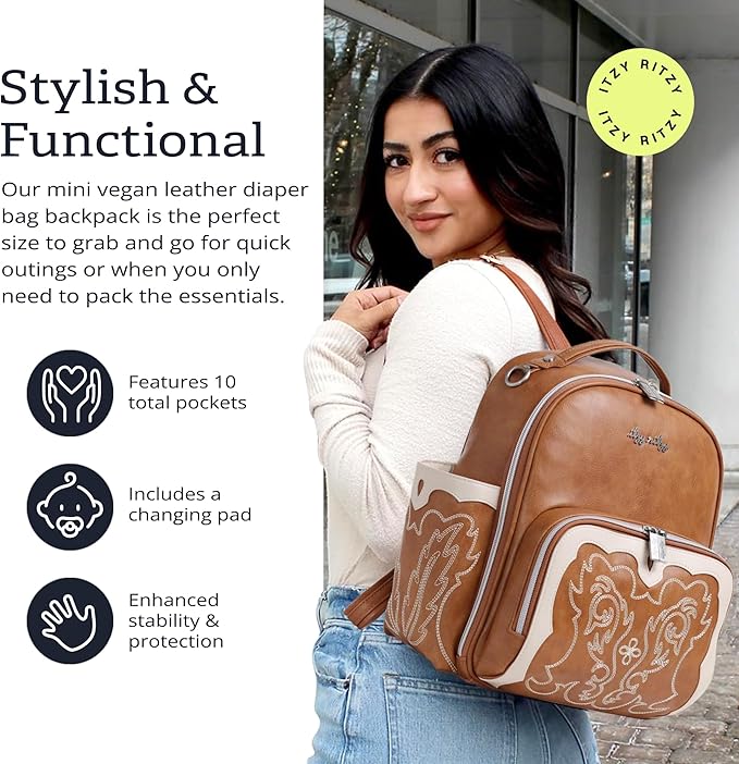 Itzy Ritzy Unisex Baby Mini Plus Diaper Bag, Saddle
