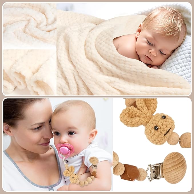 Deluxe Baby Gift Set for Newborn Boys & Girls – Handprint & Footprint Keepsake Frame, Knitted Blanket, Rattle, Socks, Pacifier Clip – in Gift Box