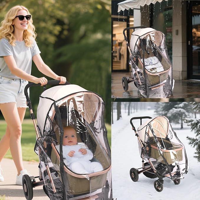 Universal Stroller Rain Cover with Waterproof Zipper, Clear Travel Weather Shield for Baby 4 Season Protection, Rainy Wind Snow Dust (XL, Stander Rain Cover)