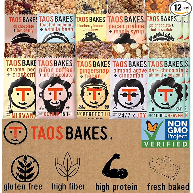 Taos Bakes - Variety Pack - Breakfast Bars - High Protein and High Fiber packed Granola Bars - Gluten Free & Non-GMO - Healthy Snacks for Adults & Kids – Trail Mix Bars - 12 Pack, 1.8oz ea