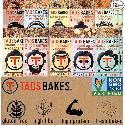 Taos Bakes - Variety Pack - Breakfast Bars - High Protein and High Fiber packed Granola Bars - Gluten Free & Non-GMO - Healthy Snacks for Adults & Kids – Trail Mix Bars - 12 Pack, 1.8oz ea
