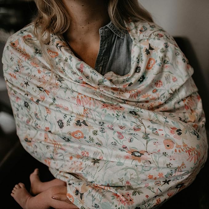 Parker Baby 4 in 1 Car Seat Cover for Girls - Stretchy Carseat Canopy, Nursing Cover, Grocery Cart Cover, Infinity Scarf - Pink/White Stripes