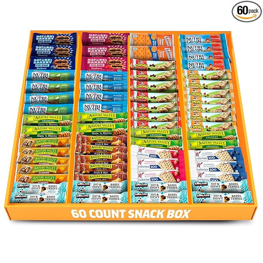 Granola Bars Bulk Variety Pack - Healthy Granola Bars Variety Snack Box for Office Snacks & Healthy Breakfast Bars - Snacks Variety Pack for Adults and Kids (60 Count)