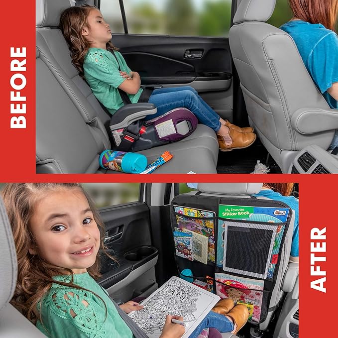 Lusso Gear Kick Mats (2 Pack) - Car Seat Back Protectors, Premium Waterproof Fabric, Reinforced Corners to Prevent Sag, and 4 Mesh Pockets for Large Storage (Red)