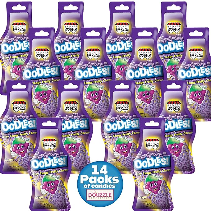 DOUzzle Back To School Oodles Grape Tiny Tangy Fruity Chews Mix (12 Count, 1 Pack) Individually Wrapped, Party Favor, Goodie Bag & Pinata Filler - Kosher Parve
