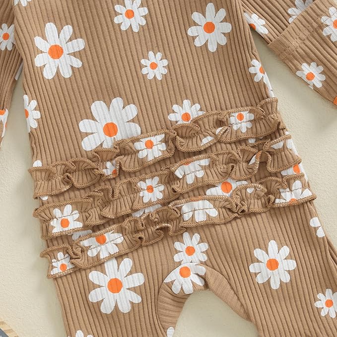 Newborn Girl Clothes Baby Girl Coming Home Outfit Zipper One-piece Outfits Ruffle Footie Bodysuit Jumpsuit Headband