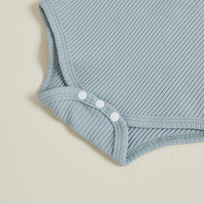 Newborn Baby Boy Clothes Long Sleeve Ribbed Bodysuit Pants Hat 3-Piece Outfit Set