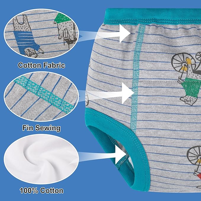 BIG ELEPHANT 10-Pack Baby Potty Training Underwear, Soft 100% Cotton Absorbent Training Pants for Boys & Girls, Ages 12M-10Y