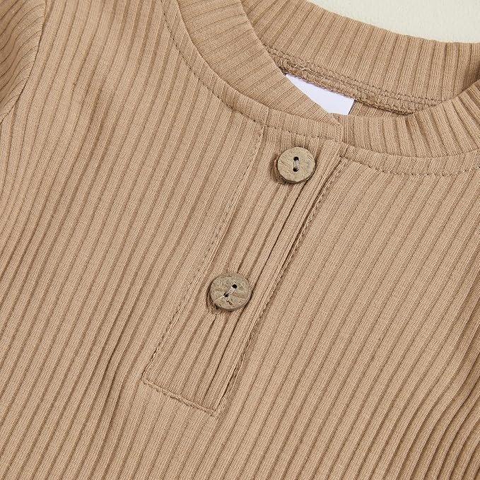 Newborn Baby Boy Clothes Long Sleeve Ribbed Bodysuit Pants Hat 3-Piece Outfit Set