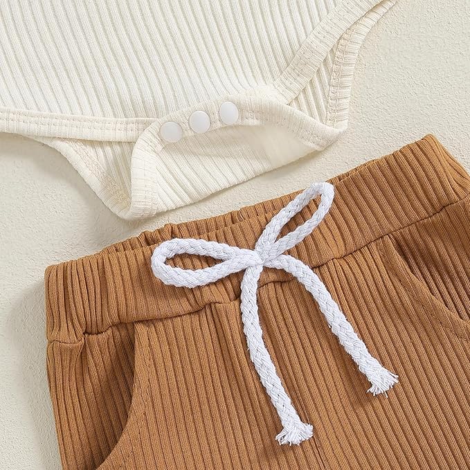 fhutpw Baby Boy Clothes 3 6 12 18 Months Ribbed Knitted Long Sleeve Romper and Pants Sets Newborn Fall Splicing Color Outfits