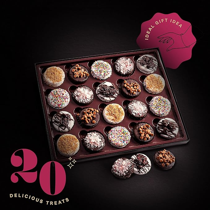 KREMERY Creamy Chocolate Cravings - Chocolate Covered Sandwich Cookies & Cream Gift Basket, in Elegant Gift Box (20 Cookies, Assorted Sweet Toppings) Food Assortments USA Made