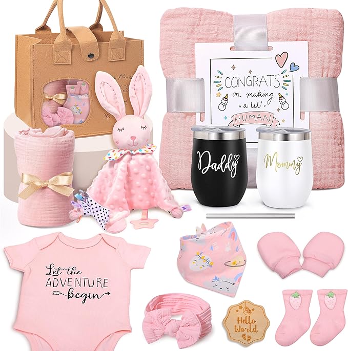 New Mom Gifts for Women, Pregnancy Gift for New Parents Gender Reveal Gifts with Mom and Dad Tumbler Set for First Time Moms
