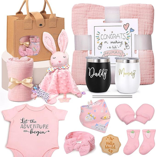 New Mom Gifts for Women, Pregnancy Gift for New Parents Gender Reveal Gifts with Mom and Dad Tumbler Set for First Time Moms